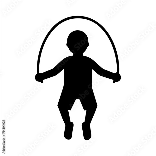 Silhouette of a child jumping rope isolated on transparent background
