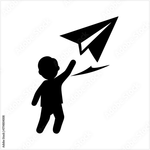 Silhouette of a person throwing a paper airplane isolated on transparent background
