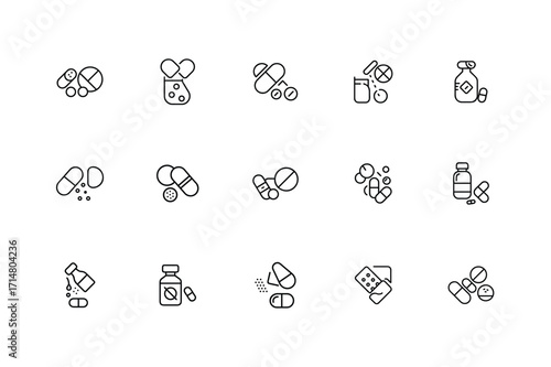 Pharmacy Essentials, Medicine & Pills, Healthcare Drugs, Prescription Icons, Medical Treatment
