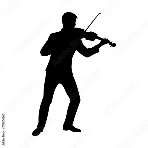 Silhouette of a man playing the violin isolated on transparent background