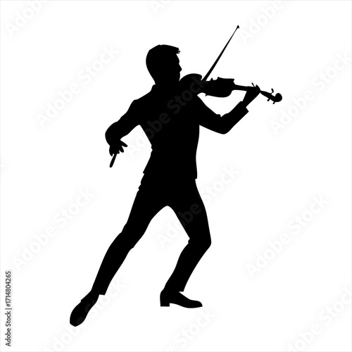 Silhouette of a man playing the violin isolated on transparent background