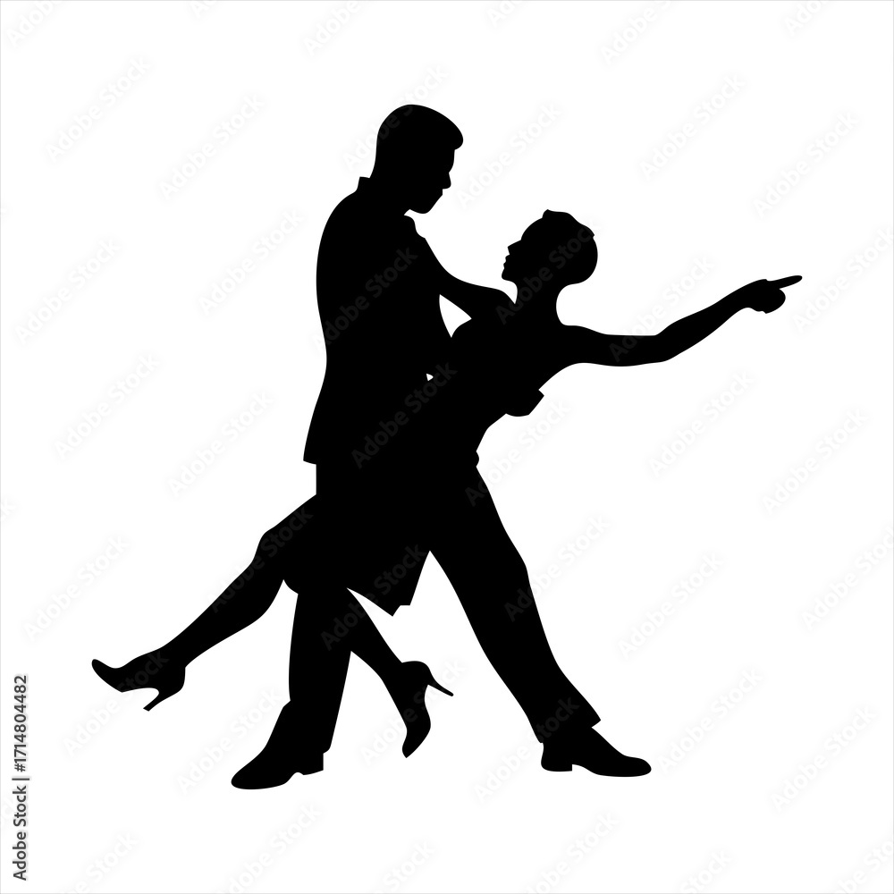 Obraz premium Couple dancing tango silhouette isolated on transparent background