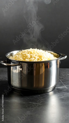 Steaming cooked rice in pot