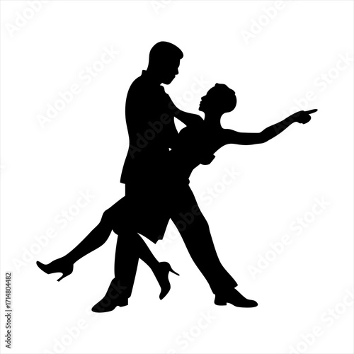 Couple dancing tango silhouette isolated on transparent background