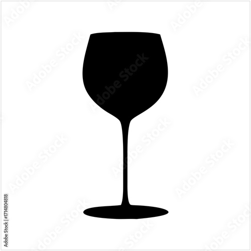 Black silhouette of a wine glass isolated on transparent background