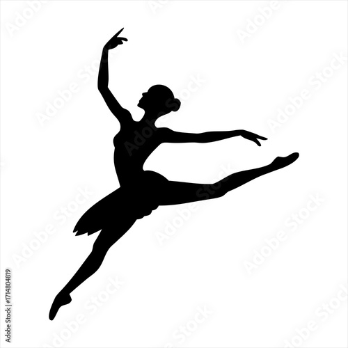 Silhouette of a ballerina in a graceful leap isolated on transparent background