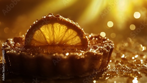 Delicious Orange Tart Glistening Under Soft Light With Water Droplets