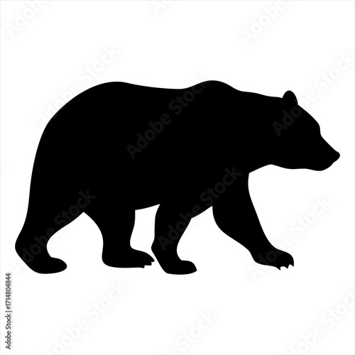 Black silhouette of a walking bear isolated on transparent background