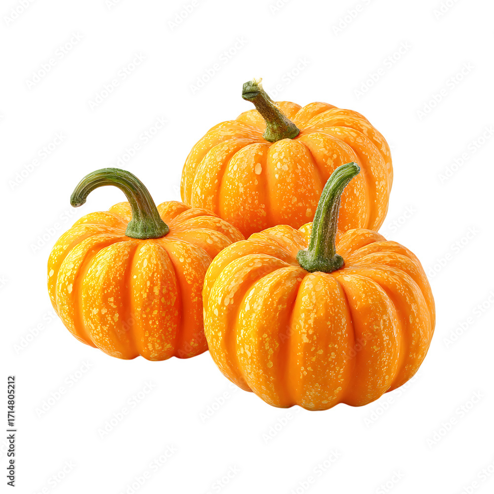 Obraz premium Three orange pumpkins isolated on transparent background