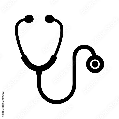 Black stethoscope icon isolated on transparent background