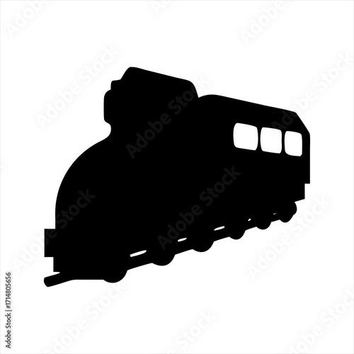 Black silhouette of a train on a transparent background isolated on transparent background