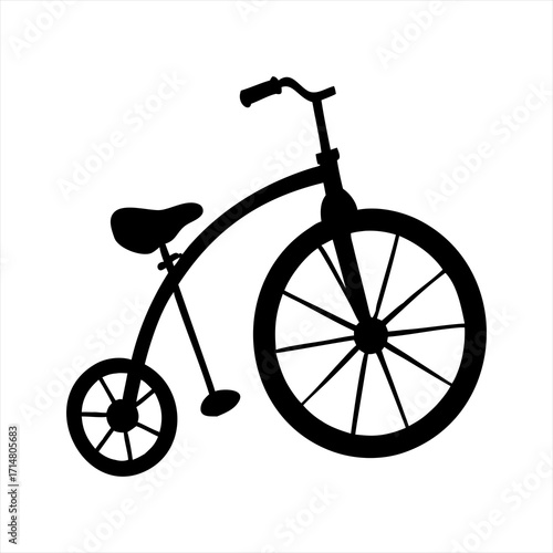 Silhouette of a vintage tricycle isolated on transparent background