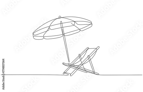 Simple line drawing of a beach chair and umbrella on a ready for summer vector