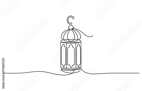 Ramadan lantern drawing continuous line art simple ramadan kareem islamic celebration light source vector
