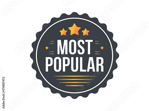 Most popular badge with stars isolated on transparent background