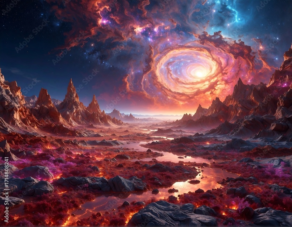 Naklejka premium Alien landscape with vibrant sky