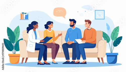 Therapist and Couple in Counseling Session.