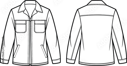 jacket, outerwear, fashion, clothing, apparel, garment, coat, casual, zipper, pocket, collar, sleeve, stylish, front, back, vector, design, sketch, outline, illustration