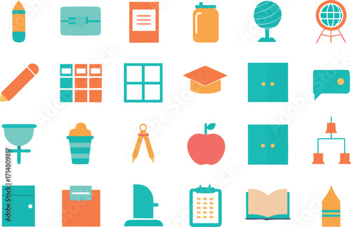 Colorful school and education icons set