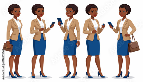 African American businesswoman poses with phone.