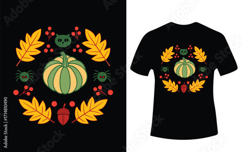 Spooky halloween illustration with classic autumn elements and festive colors