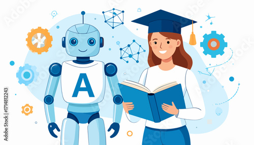 Robot and Student Learning Together.