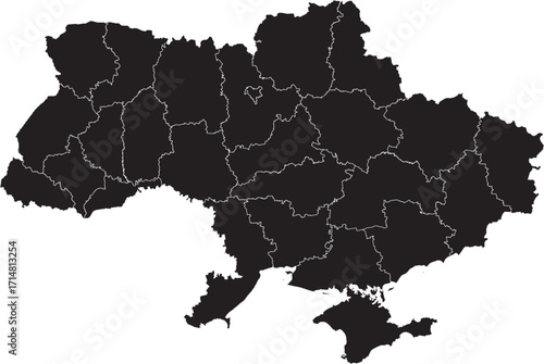 Map of Ukraine with Oblasts Silhouette | Editable Vector Outline