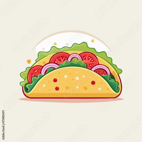a Mexican taco filled with beef, lettuce, and tomato, 