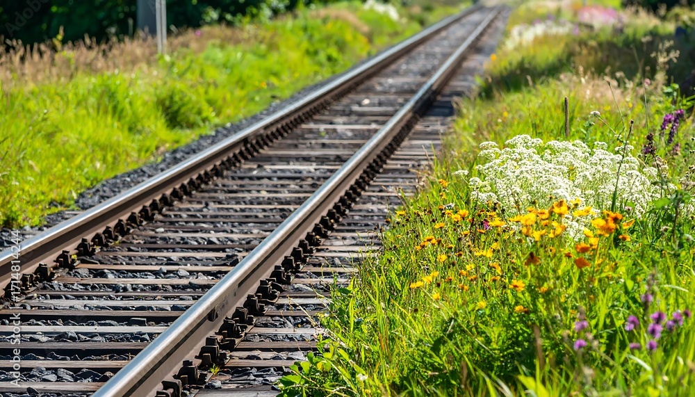 Fototapeta premium Railroad tracks winding through wildflowers