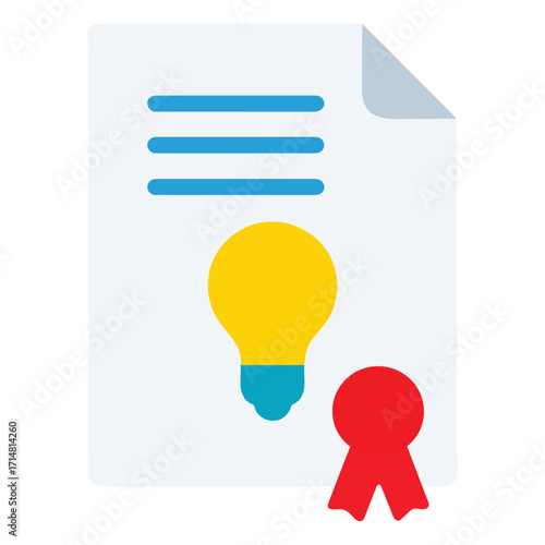 Patent Certificate Color Vector Icon for Intellectual Property and Innovation