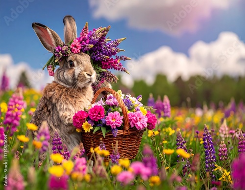 Rabbit in a field of flowers