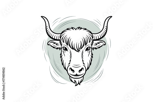 Cute Yak Family Outline Illustration: Cartoon Mammals with Mountains and Clouds, Great for Children's Books or Educational Content, Black and White Drawing.