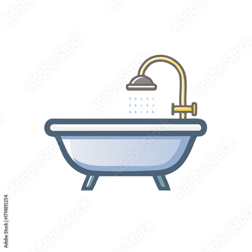 A cozy bathtub with water gently flowing from the showerhead. Ideal for relaxation and personal hygiene