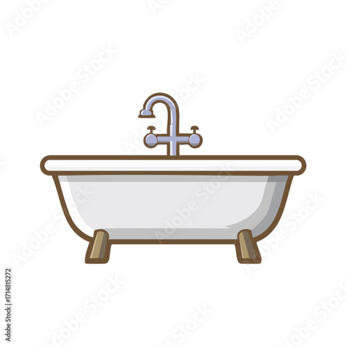 An empty bathtub, ready for a relaxing soak, features a classic design, evoking a sense of tranquility and refreshment