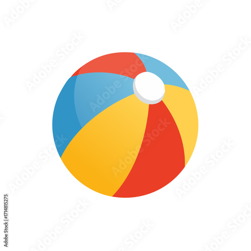A colorful beach ball, ready for fun in the sun! This vibrant beach ball with red, yellow, blue, and more color. 