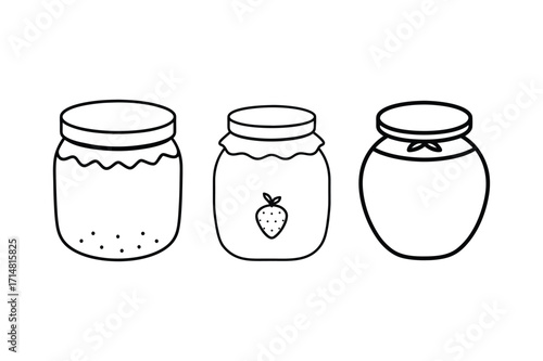 A set of strawberry jam jar line art vector illustration