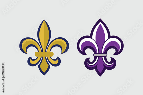 Set of colorful fleur de Lis vector art illustration