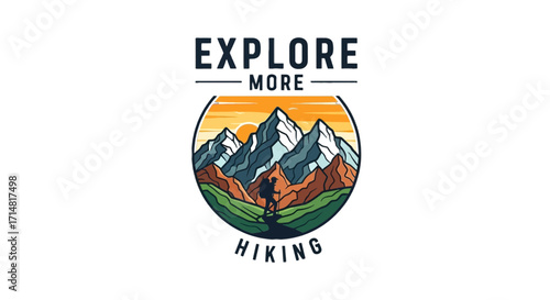 A scenic mountain vista with a hiker on a path, encouraging exploration and hiking adventures, a natureinspired design