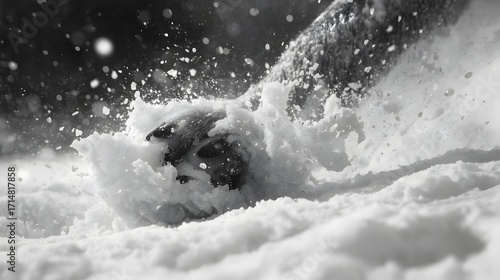 Powder Run: Capturing the exhilarating sensation of gliding through fresh powder. The close-up photo invites you to feel the crisp air and the thrill of the untouched slope.