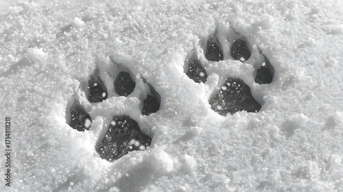 Footprints in the Snow: A captivating close-up presents two bear paw prints pressed into a pristine snow, each a stark, detailed mark of nature's passage and a symbol of the animal's journey.