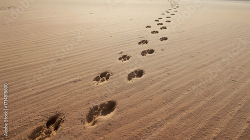 Footprints in the Sand: An expansive shot of footprints etched into the rippled sand, symbolizing a journey of exploration, endurance, and the unique stories each step leaves behind.
