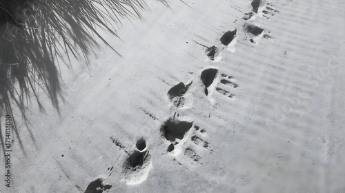 Footprints in the Snow: A monochrome snapshot reveals footprints and handprints etched into fresh snow.