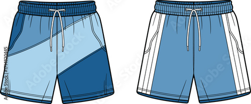 shorts, athletic, sports, activewear, drawstring, waistband, panel, stripe, colorblock, casual, summer, menswear, womenswear, fashion, clothing, apparel, garment, vector, design, illustration