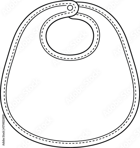 Simple baby bib line drawing, outline illustration, infant clothing accessory, feeding time, newborn care, vector design, minimal style, black and white