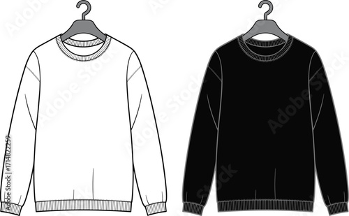 sweater, crewneck, knit, pullover, long, sleeve, ribbed, winter, fashion, clothing, apparel, garment, casual, warm, cozy, front, back, vector, design, illustration
