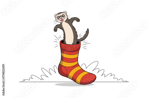 Adorable Ferret Peeking Out of Backpack with Autumn Leaves - Cute Pet Illustration for Fall and Back-to-School Designs