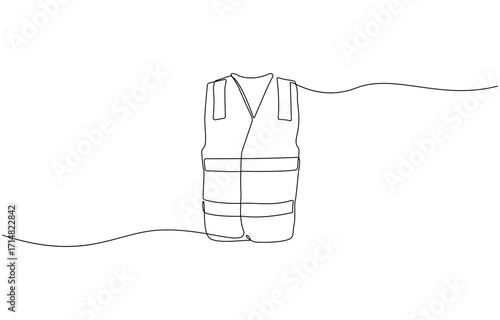 Continuous one line drawing of a high visibility safety vest workwear, industrial vest, engineer, repair, company and others, single-line vector illustration, on transparent background.