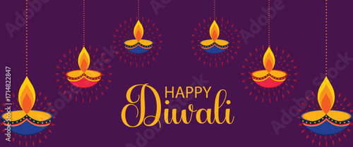 Happy Diwali Glowing Diyas Ornamenting a Festive Celebration