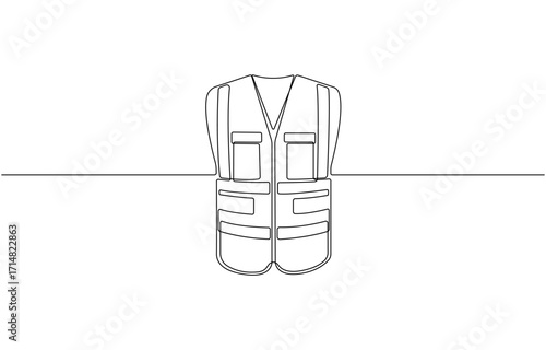 Continuous one line drawing of a high visibility safety vest workwear, industrial vest, engineer, repair, company and others, single-line vector illustration, on transparent background.