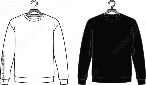 sweatshirt, crewneck, pullover, long, sleeve, ribbed, casual, fashion, clothing, apparel, garment, winter, warm, cozy, unisex, front, back, vector, design, illustration